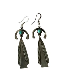 Navajo Turquoise & Sterling Silver Naja Earrings Signed and Stamped Sterling