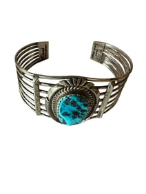 Old Pawn Vintage Navajo Natural Kingman and Sterling Silver Cuff Bracelet