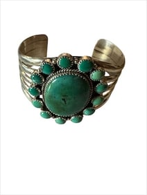 Old Pawn Vintage Navajo Turquoise Cluster Cuff Bracelet
