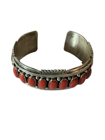 Old Pawn Vintage Navajo Coral and Sterling Silver Cuff by Daniel Mike.