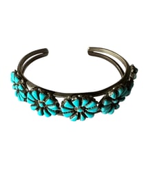 Old Pawn Vintage Navajo Turquoise and Sterling Silver Flower Cuff Bracelet