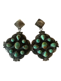 Navajo Old Pawn Royston Turquoise and Sterling Silver Dangles