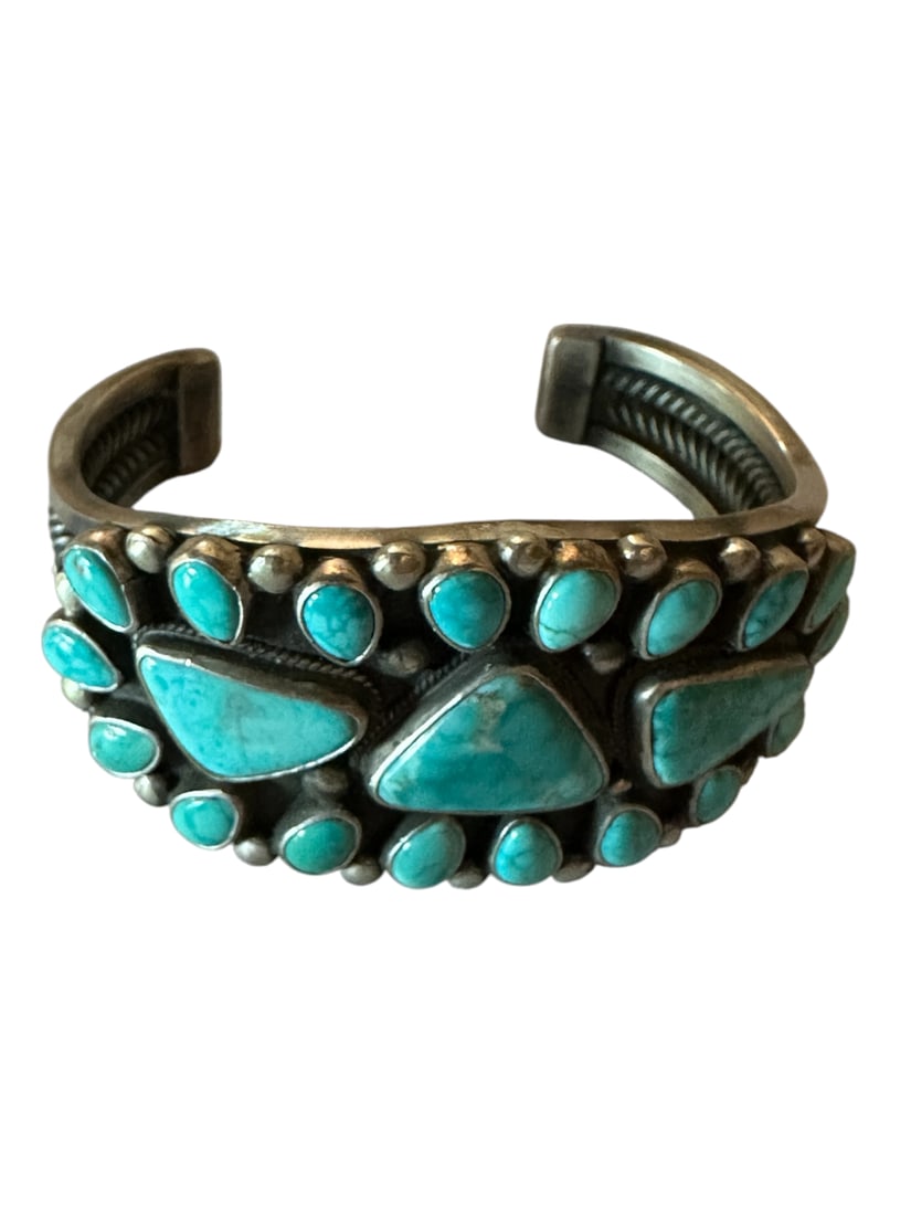 Old Pawn Navajo Sterling Silver and Turquoise Cuff Bracelet (1 of 5)
