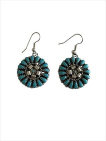 Old Pawn Navajo Sterling Silver and Kingman Turquoise Petit Point Dangles.
