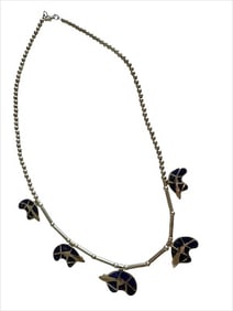 Old Pawn Vintage Navajo Sterling Silver 4mm needed lapis fetish bear necklace.