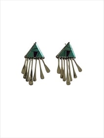 Old Pawn Vintage Navajo Sterling Silver Turquoise and Purple Spiny Tassle earrings.