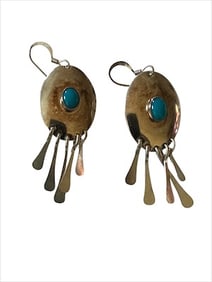 Old Pawn Vintage Navajo Sterling Silver and Kingman turquoise tassel earrings.