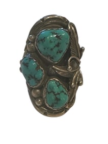 Old Pawn Kingman Turquoise and Sterling Silver Ring Size 11.5 Stamped and Signed Sterling