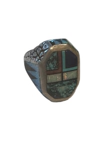Old Pawn Multistone Inlay and Sterling Silver Ring Size 11.5 Stamped and Signed Sterling