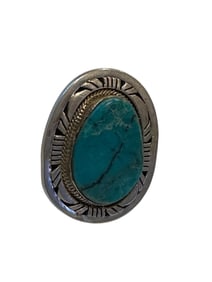 Old Pawn Kingman Turquoise and Sterling Silver Ring Size 8 Stamped and Signed Sterling