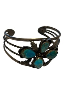 Old Pawn Turquoise and Sterling Silver Bracelet, Stamped and Signed Sterling