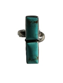 Old Pawn Turquoise and Sterling Silver Ring, Stamped and Signed Sterling, Adjustable