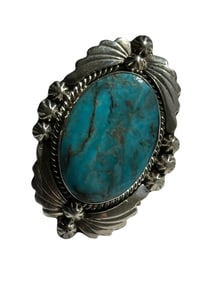 Old Pawn Turquoise and Sterling Silver Ring, Signed by the Artist, Size 7.5