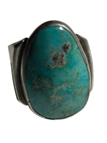 Old Pawn Turquoise and Sterling Silver Ring, Size 10.5