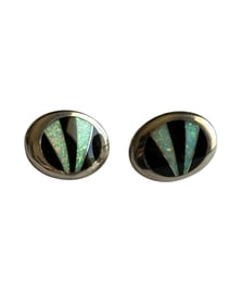 Old Pawn Navajo Opal and Onyx Sterling Silver Post Earrings
