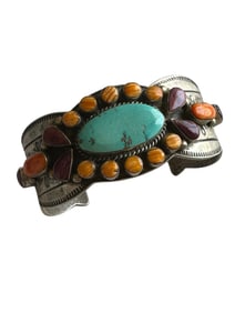 Old Pawn Vintage Navajo Sterling Silver Turquoise and Spiny Cluster Cuff Bracelet.