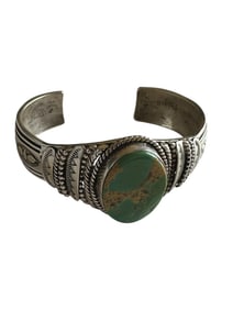 Old Pawn Turquoise & Sterling Silver Ring Bracelet, Stamped Sterling