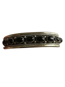 Old Pawn Onyx & Sterling Silver Bracelet, Signed and Stamped Sterling