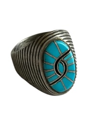 Old Pawn Turquoise & Sterling Silver Inlay Ring, Size 12.5