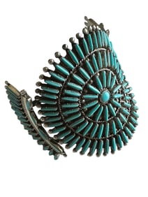 Old Pawn Vintage Zuni needlepoint Turquoise and Sterling Silver Cuff Bracelet