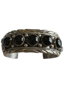 Old Pawn Navajo Onyx and Sterling Silver Cuff Bracelet.