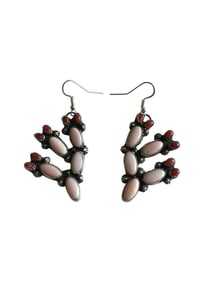Handmade Old Pawn Pink Conch, Red Coral Sterling Silver & Wire Dangle Earrings, signed and stamped