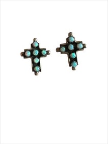 Old Pawn Opal & Sterling Silver Post Cross Earrings