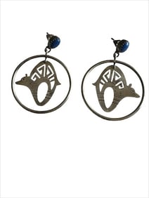 Old Pawn Lapis and Sterling Silver Fetish Bear Dangle Earrings