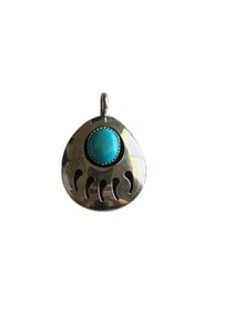 Old Pawn Turquoise and Sterling Silver Bear Paw Pendant