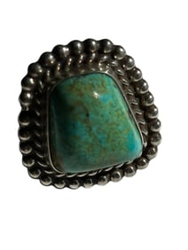 Old Pawn Turquoise and Sterling Silver Ring, signed and stamped Sterling