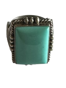 Old Pawn Turquoise and Sterling Silver Ring, signed and stamped Sterling