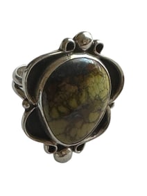 Old Pawn Hubei Turquoise and Sterling Silver Ring, signed and stamped Sterling, Adjustable