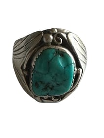 Old Pawn Turquoise and Sterling Silver Ring, signed and stamped Sterling