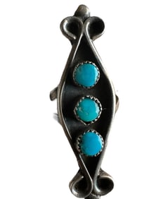 Old Pawn Vintage Kingman Turquoise and Sterling Silver Ring size 4.5
