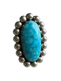 Old Pawn Artie Yellowhorse Navajo Kingman Turquoise and Sterling Silver Ring size 7.