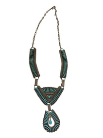 Old Pawn Vintage Kingman Turquoise Zuni Needle Point Necklace