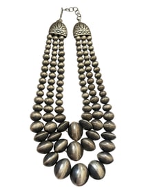 Navajo Sterling Silver and Pearl Beaded Handmade Beaded Necklace by Rose Martin, 20 Inches