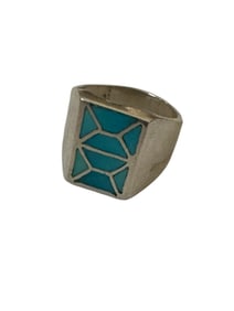Old Pawn Turquoise and Sterling Silver Inlay Ring, Size 12.5