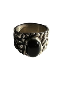 Old Pawn Onyx and Sterling Silver Ring, Size 12