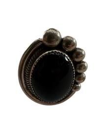 Old Pawn Onyx and Sterling Silver Ring, Size 11 Signed