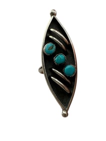 Old Pawn 3 Turquoise Stone and Sterling Silver Ring, Size 6.5