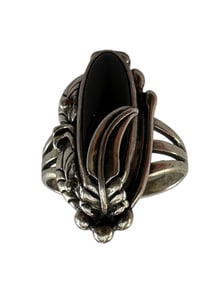 Old Pawn Onyx and Sterling Silver Ring, Size 11 Signed and Stamped Sterling Silver