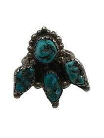 Old Pawn Turquoise and Sterling Silver Paw Ring, Size 5.5