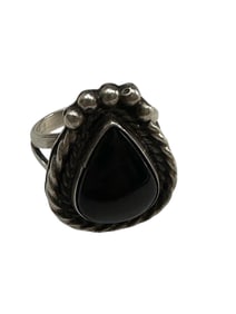 Old Pawn Onyx and Sterling Silver Ring, Size 7.25