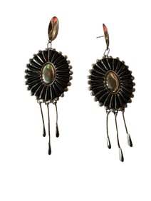 Old Pawn Onyx & Sterling Silver Needle Point Dangle Earrings, Signed and Stamped Sterling Silver