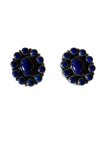 Old Pawn Kirk Smith Navajo Lapis and Sterling Silver Lapis Clip in Earrings