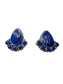Old Pawn Kirk Smith Navajo Lapis and Sterling Silver Lapis Clip in Earrings