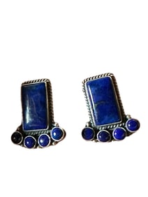 Old Pawn Kirk Smith Navajo Lapis and Sterling Silver Lapis Clip in Earrings