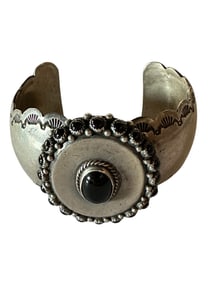 Old Pawn Vintage A.J. Platero Sterling Silver and Onyx Cuff Bracelet