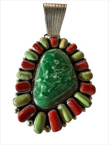 Old Pawn Multistone and Sterling Silver Pendant, Signed and Stamped Sterling Silver